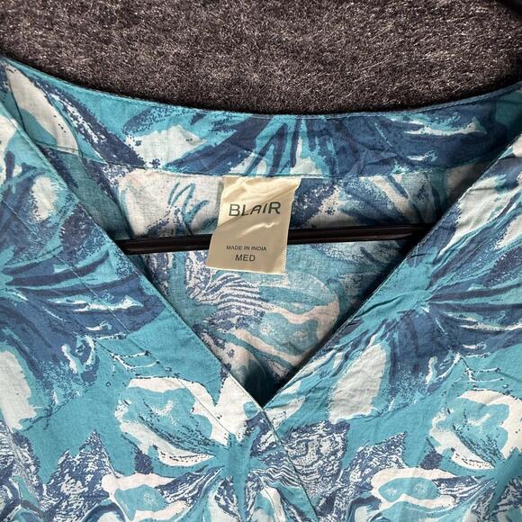 Blair Dress Women M Medium Blue Floral Sheath Midi V-Neck Elastic Waist Casual - Picture 2 of 4